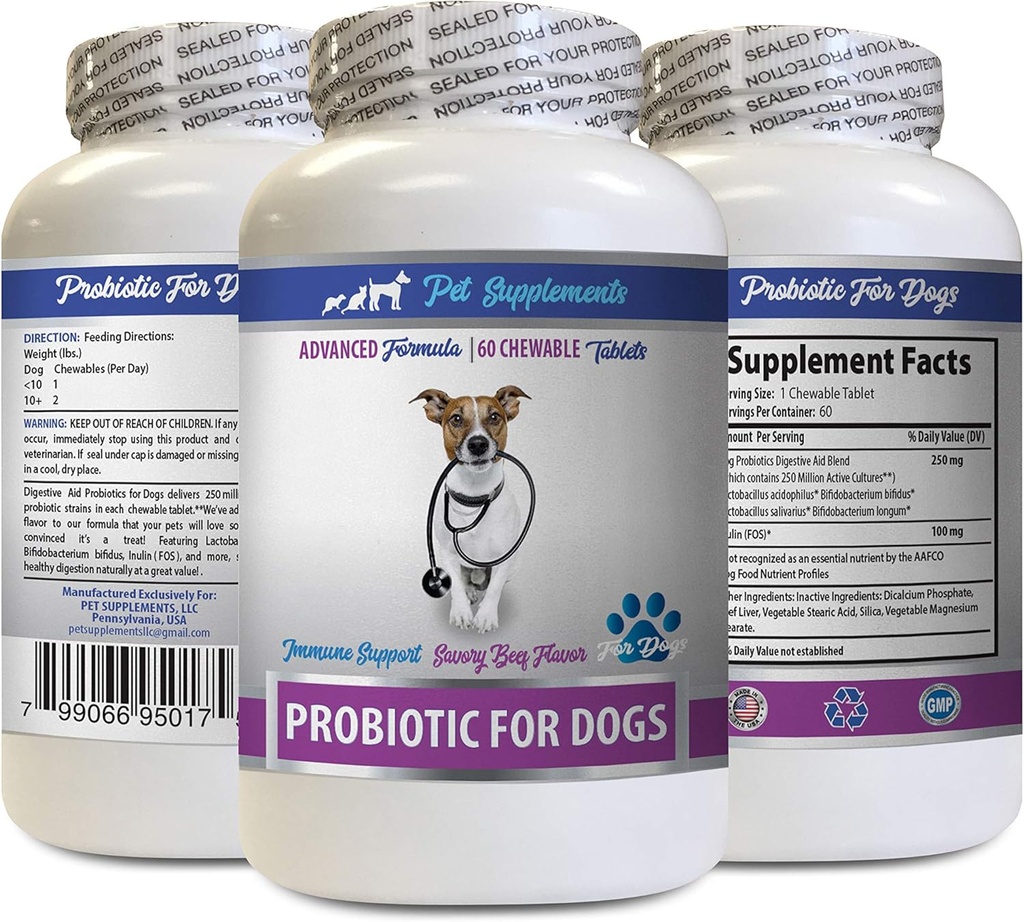Dog Digestive enzymes Powder - PROBIOTICS for Dogs - Healthy Gut - Stop Gas Diarrhea and Bad Breath - Digestive Boost - probiotics for Dogs - 1 Bottle (60 Treats)