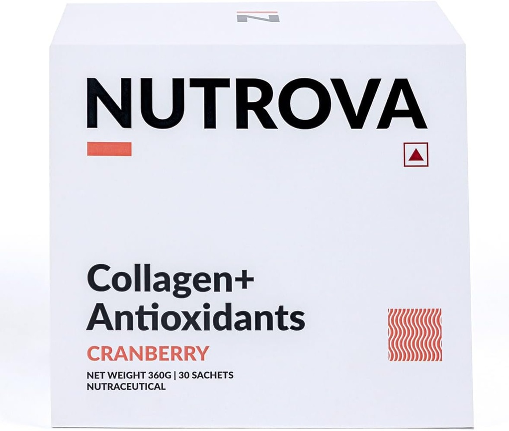 NUTROVA Collagen+Antioxidants Supplement - of Marine Collagen Powder for Men & Women,Increases Skin Hydration,Reduces Skin Damage,Supports Healthy Skin,Hair & Nails,Cranberry, 1 count,30 Servings