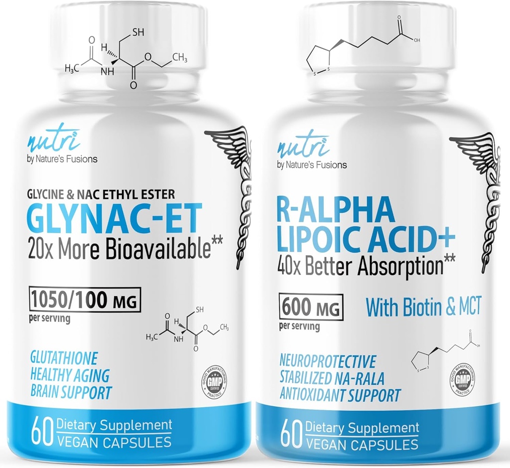 Nature's Fusions GlyNAC-ET (60 Capsules) - R Alpha Lipoic Acid 600mg (60 Capsules) - Anti Aging Bundle