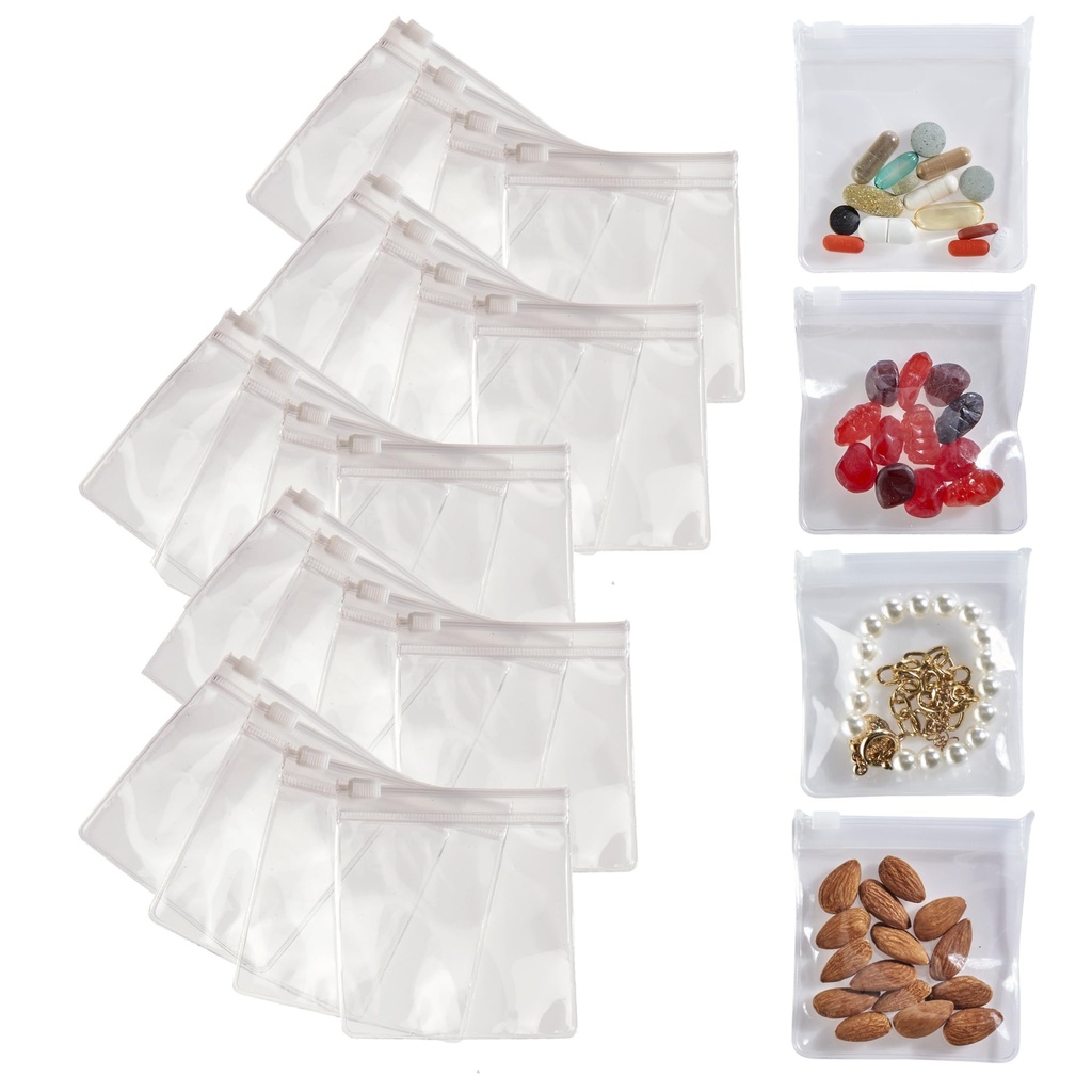 Smooth Trip Pill Bags for Travel - 24 Reusable Certified Food Grade Zip Top Pill Pouches for Medicine, Vitamins, Snacks and Accessories - Larger 3.25 x 3.5" Size