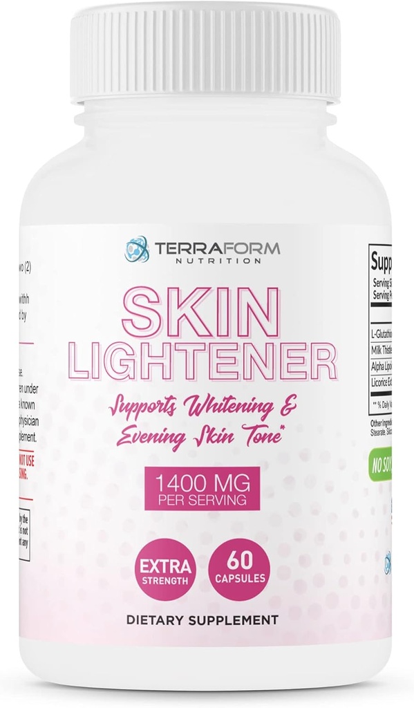 TerraForm Διατροφή Skin Lightening Supplement, Glutathione 1000mg per Serving, Clears and Evens Skin Tones, Helps Clear Up Dark Spots and Acne Scars - 30 Services