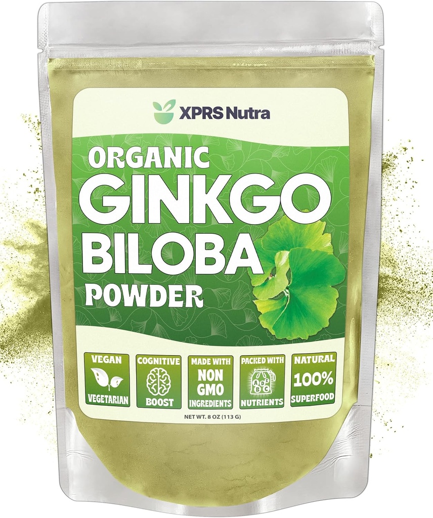 XPRS Nutra Organic Ginkgo Biloba Powder - Gingko Biloba Συμπληρώματα για Γνωστοποίηση - Vegan Friendly Ginkoba Biloba Organic - Ασυλία Ενίσχυση Ginkgo Biloba Σκόνη (8 oz)