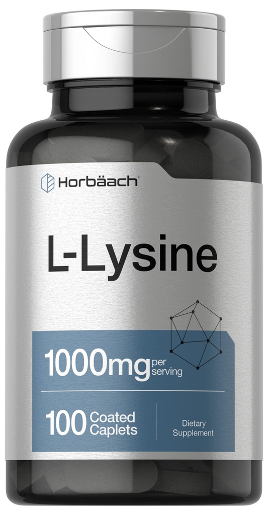 Horbäach L-Lysine 1000mg | 100 Coated Caplets | Free Form Dietary Supplement | Essential Amino Acid | Vegetarian, Non-GMO, and Gluten Free Formula