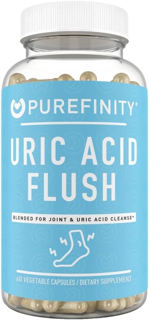 PUREFINITY Uric Acid Flush & Cleanse Κάψουλες – Ημερήσια Κοινή Υποστήριξη για Ενήλικες με εκχύλισμα ταρτάρ Cherry, Turmeric, Σπόροι σέλινου, Chanca Piedra, και Bromelain (30 κόμης)