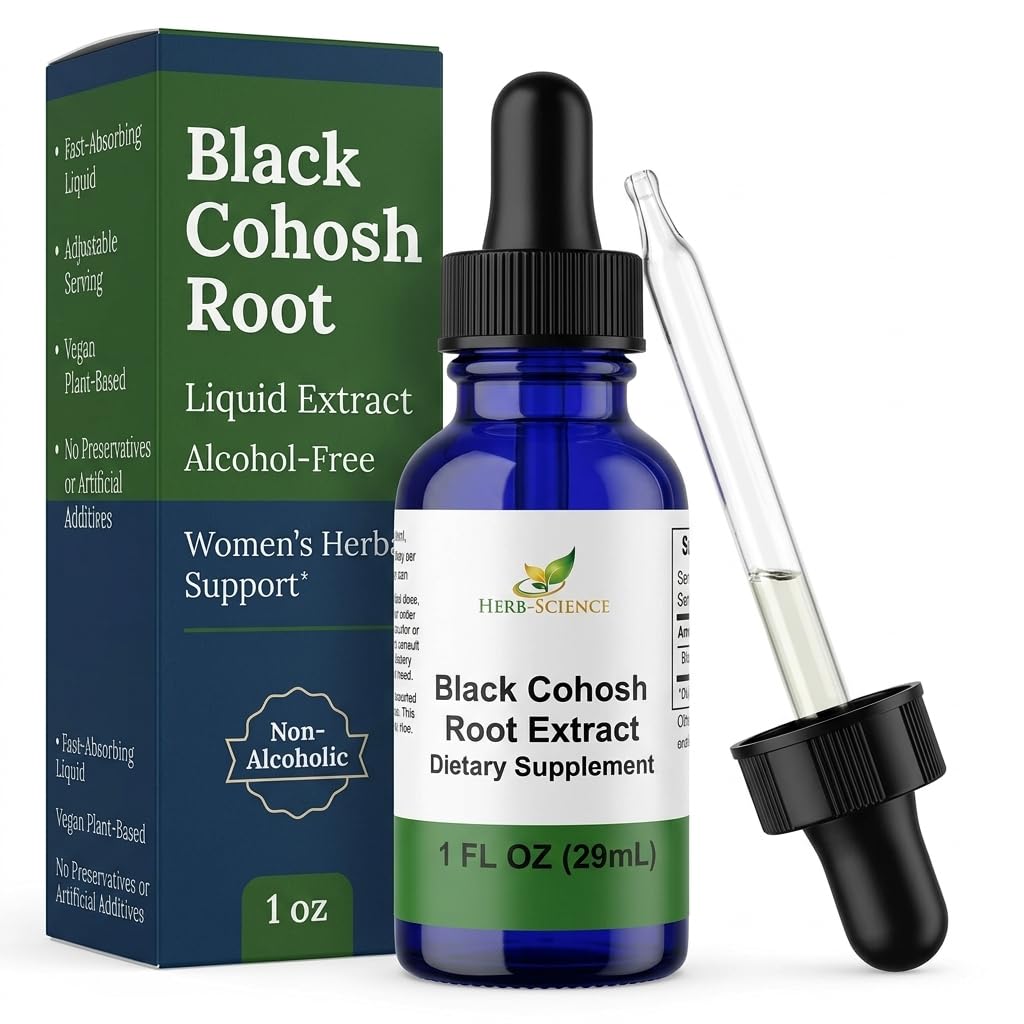 Μαύρο Cohosh Root – Υποστηρίζει εμμηνορρυσιακή ανακούφιση, εμμηνόπαυση ανακούφιση, Υγιεινή πίεση του αίματος, Κυκλοφορία – Χωρίς αλκοόλ υγρό εκχύλισμα, 1 oz - Herb-Science