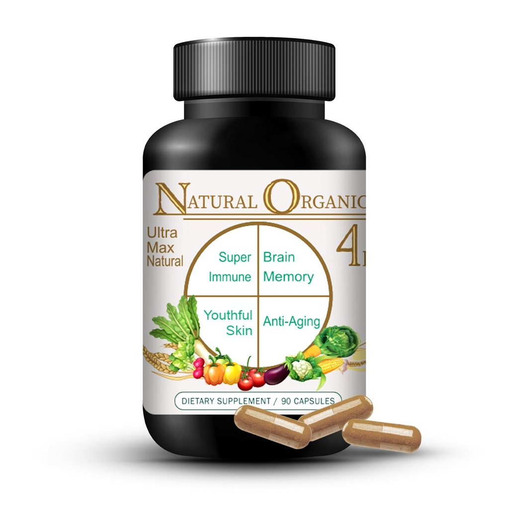 Ultra Max Natural Organic 4 in 1 Brain Supplements for Memory and Focus, Immune Support Anti-Aging Dietary Supplements