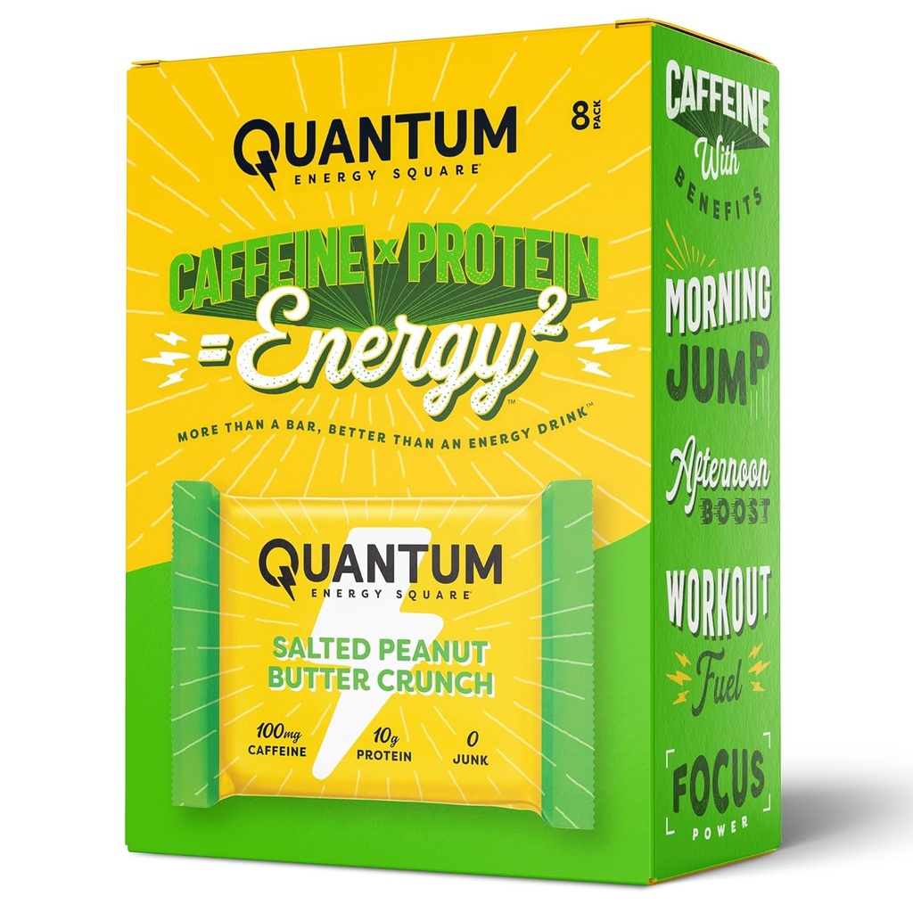 Quantum Energy Square: Energy Bar με καφεΐνη & 10g πρωτεΐνη. Delicious Healthy Snack On The Go. (Βεγκαν, χωρίς γλουτένη, χωρίς σόγια, χωρίς γαλακτοκομικά) (Ψωμί με φυστικοβούτυρο)