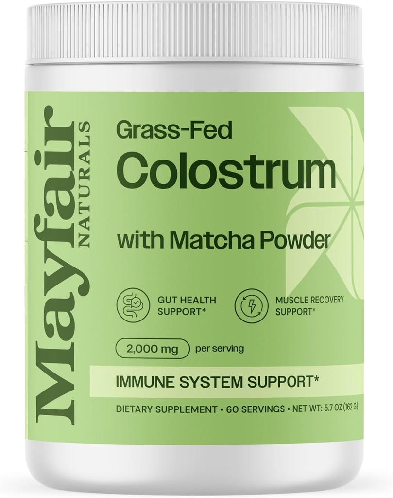 Grass-Fed Bovine Colostrum Supplement with Matcha Green Tea Powder, για παιδιά & ενήλικες, υποστήριξη ανοσοποιητικού συστήματος, υγεία και αποκατάσταση των μυών, 60 υπηρεσίες