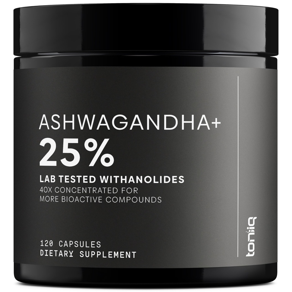 Toniiq Ashwagandha – 40:1 Συμπυκνωμένο εκχύλισμα – 25% Withanolides – Άγρια Συγκομιδή στην Ινδία – Εξαιρετικά βιοδιαθέσιμη με Μαύρο Πιπέρι – Τρίτου μέρους δοκιμαστεί – 120 κάψουλες - 1.300mg ανά Σερβίρισμα