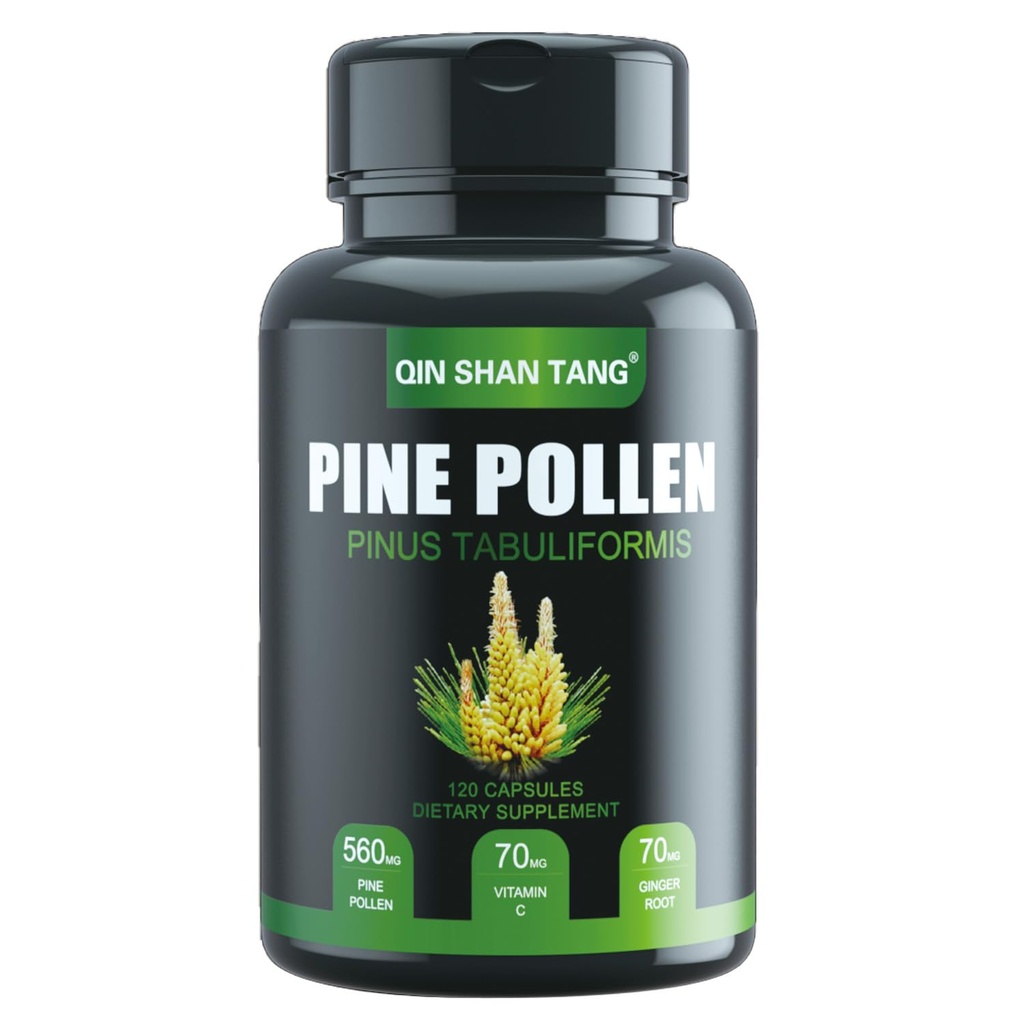 Pine Pollen συμπλήρωμα wtih Ginger Root και βιταμίνη C, 99% Cracked Cell Wall,120 κάψουλες Veggie, Focus&Immune Βελτίωση για γυναίκες και άνδρες