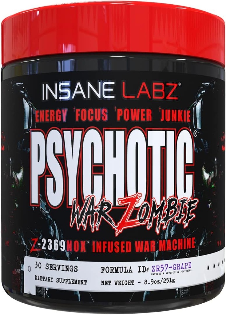 Insane Labz Ψυχωτικός Πόλεμος Zombie Υψηλή διεγερτική πριν από την προπόνηση σκόνη, ακραία διαρκή ενέργεια, εστίαση και αντλία με Beta Alanine, L-αργινίνη, 30 εξυπηρετήσεις (Σπίτι)
