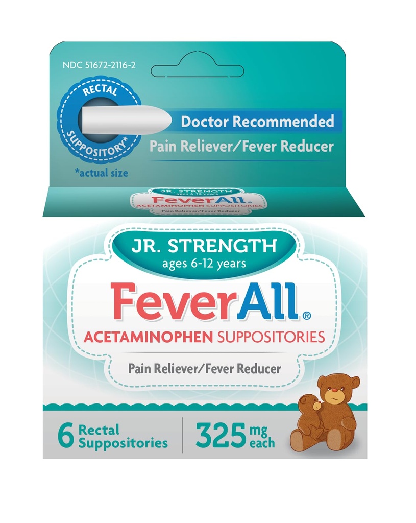 Πυρετός Παιδιά Acetaminophen Υποθεσίες 6 Ορθικές Υποθεσίες 325mg Κάθε Πόνος Reliever / Πυρετός Reducer. Paraben Χωρίς, Δεν Τεχνητά Χρώματα ή Άλλα συντηρητικά. Ηλικίες 6-12 χρόνια