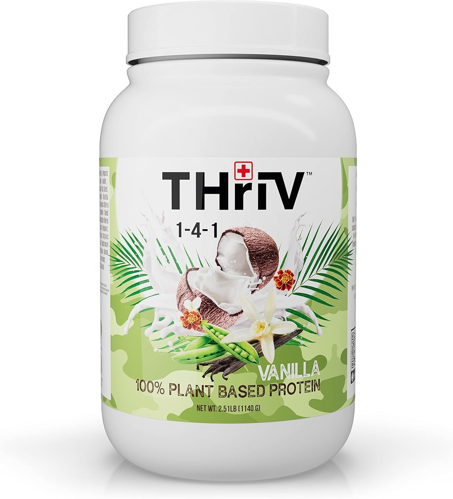 Triv THriV Διατροφή - Βιολογικά φυτά με βάση πρωτεΐνη σκόνη, σοκολάτα ή βανίλια, Vegan, χωρίς γλουτένη, μη ΓΤΟ, γαλακτοκομικά χωρίς, (2,5/lb/1,140g) σκόνη (Vanilla)