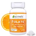EZ Melts Dissolvable Folate 1,667 mcg DFE - Methylated Folate Supplement - Heart Health & Healthy Fetal Development - Non-GMO, Vegan & Dairy-Free - Orange Blast -60 Dissolvable Tablets (60 Servings)