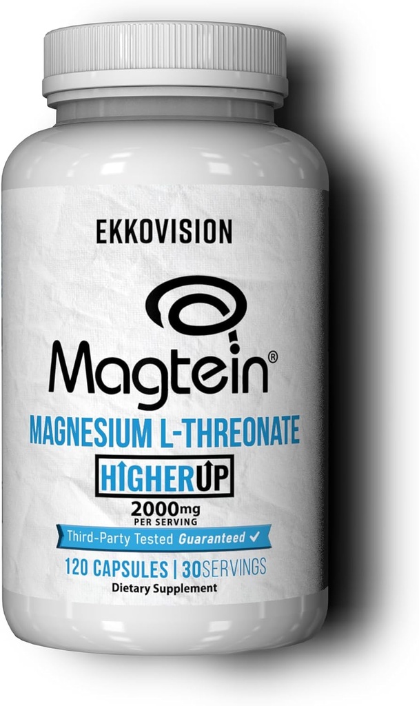 Ekkovision Magtein Μαγνήσιο L-Θρεονικό, Μνήμη & Γνωστική Λειτουργία Υποστήριξη, Συμπληρώματα Μαγνησίου με Βασικά Ορυκτά για άνδρες & γυναίκες, 2000 MG ανά υπηρεσία, 120 Εύκολες σε Swallow κάψουλες