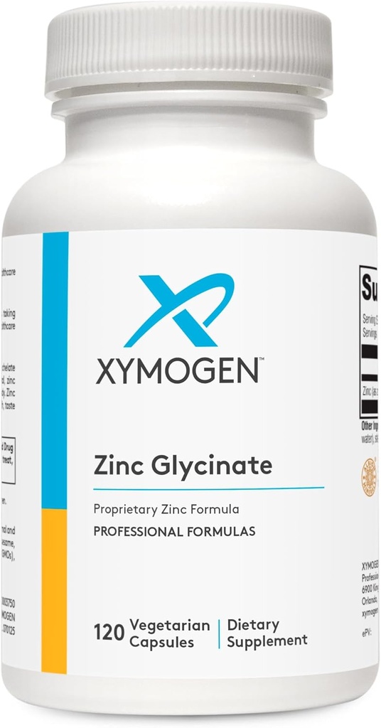 XYMOGEN Συμπληρώματα χημικού ψευδαργύρου - 20mg διγλυκινικός χηλικός ψευδάργυρος για ενισχυμένη απορρόφηση - Ορυκτό συμπλήρωμα για αναπαραγωγική + ανοσοποιητική υποστήριξη (120 κάψουλες Vegan)
