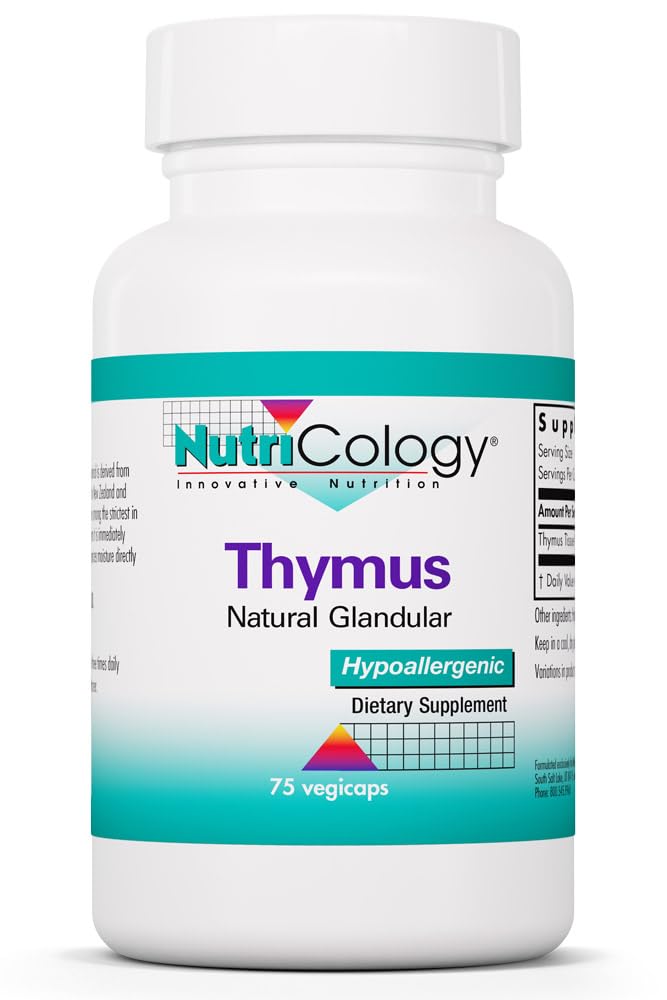 Nutricology Thymus Ovine Glandular Extract, 75 Vegicaps | Freeze Dried Ovine Thymus Glandular Tissue for Immune Function Support, Hypoallergenic Vegetarian Vegicaps