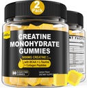 Creatine Monohydrate Gummies for Men & Women - με BCAA, Collagen Peptides, L-Taurine, Vitamin B12, D3, Chewables Creatine Monohydrate 5g Per Serving, Φυσικό άρωμα λεμονιού, Χωρίς ζάχαρη, 2 Pack