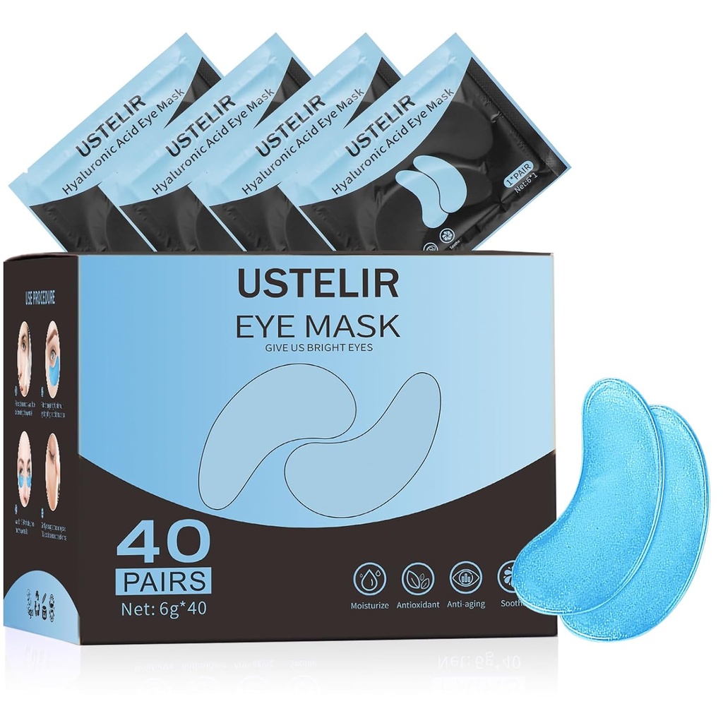 Μάσκα ματιών 40 Pairs για μαύρους κύκλους, Puffy Eyes, undereye τσάντες, ρυτίδες, Μάσκα ματιών επιθέματα με υαλουρονικό οξύ, περιποίηση δέρματος για άνδρες και γυναίκες δώρο