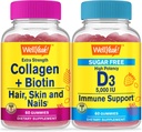 WellYeah Collagen+Biotin + Βιταμίνη D3 5.000 IU Χωρίς ζάχαρη, Gummies Bundle - Μεγάλη γεύση, συμπλήρωμα βιταμίνης, Χωρίς γλουτένη, GMO Δωρεάν, Μασώμενα Gummy