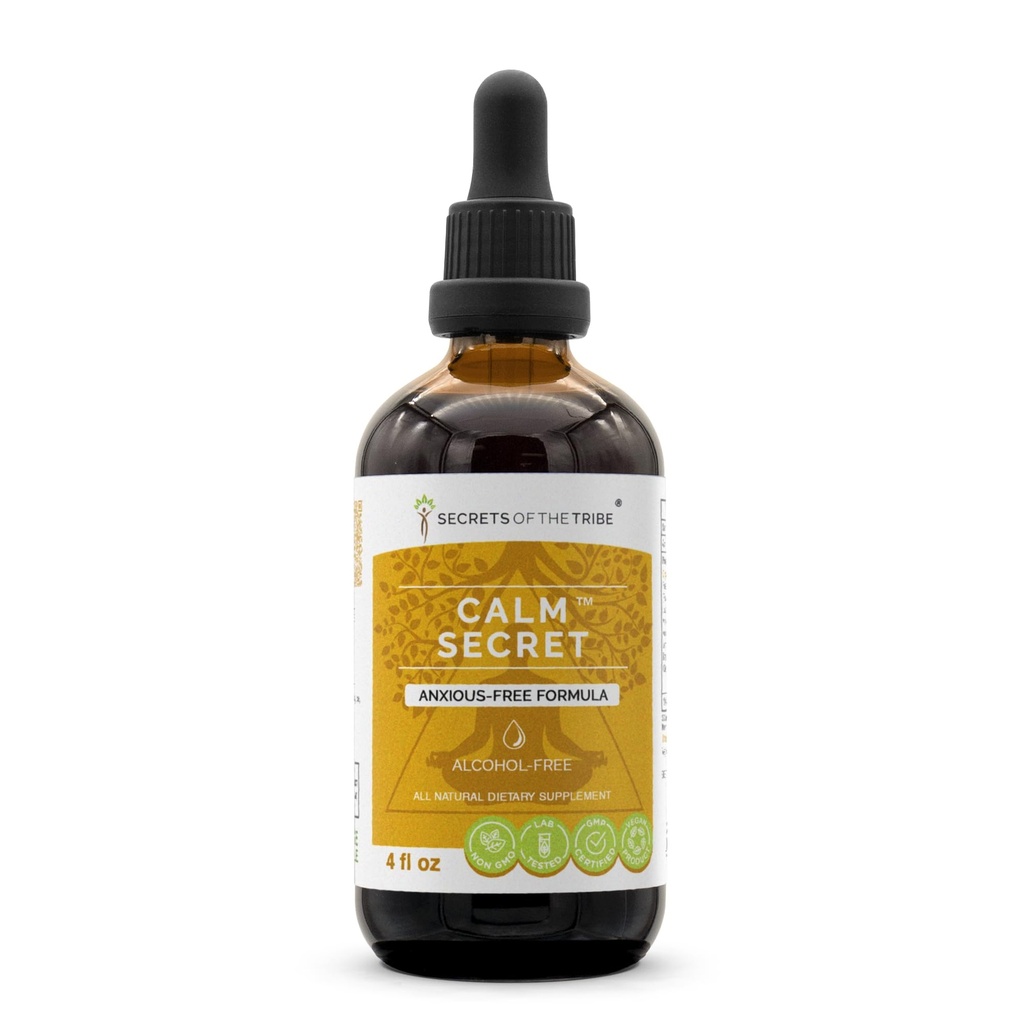 Μυστικά της Φυλής - Calm Secret, Βότανο συμπλήρωμα Blend σταγόνες υγρό εκχύλισμα χωρίς αλκοόλ, Anxious-Free Formula (4 fl oz)
