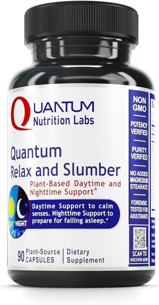 Quantum Nutrition Labs Quantum Relax and Slumber - Sleep Supplement with Magnesium Malate & L-Theanine, Natural Calm Complex with Lemon Balm & Valerian Root for Women & Men - 90 Capsules