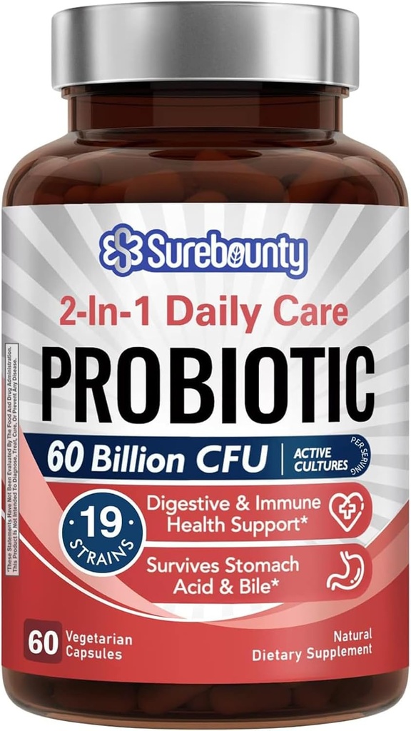 Probiotics 60 Δισεκατομμύρια CFU 19 Στελέχη για άνδρες & γυναίκες, με 100mg Προβιοτικό, Ράφι Σταθερό, 2-σε-1 Καθημερινή Φροντίδα Προβιοτική, Μη-ΓΤΟ, Πνευστική & Ανοσολογική Υγεία, 60 Κάψουλες Veggie