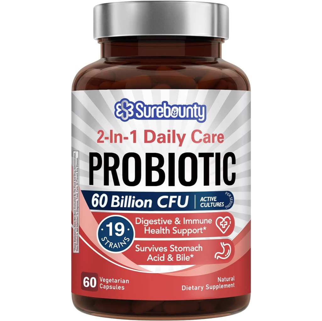 Probiotics 60 Δισεκατομμύρια CFU 19 Στελέχη για άνδρες & γυναίκες, με 100mg Προβιοτικό, Ράφι Σταθερό, 2-σε-1 Καθημερινή Φροντίδα Προβιοτική, Μη-ΓΤΟ, Πνευστική & Ανοσολογική Υγεία, 60 Κάψουλες Veggie