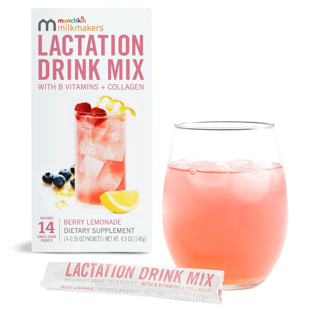 Munchkin® Milkmakers® Γαλουχία συμπλήρωμα με Β Βιταμίνες / Κολαγόνο / Fenugreek & Γάλα Γαϊδουράγκαθο για Θηλασμό Moms, Berry Λεμονάδα, 14 Count