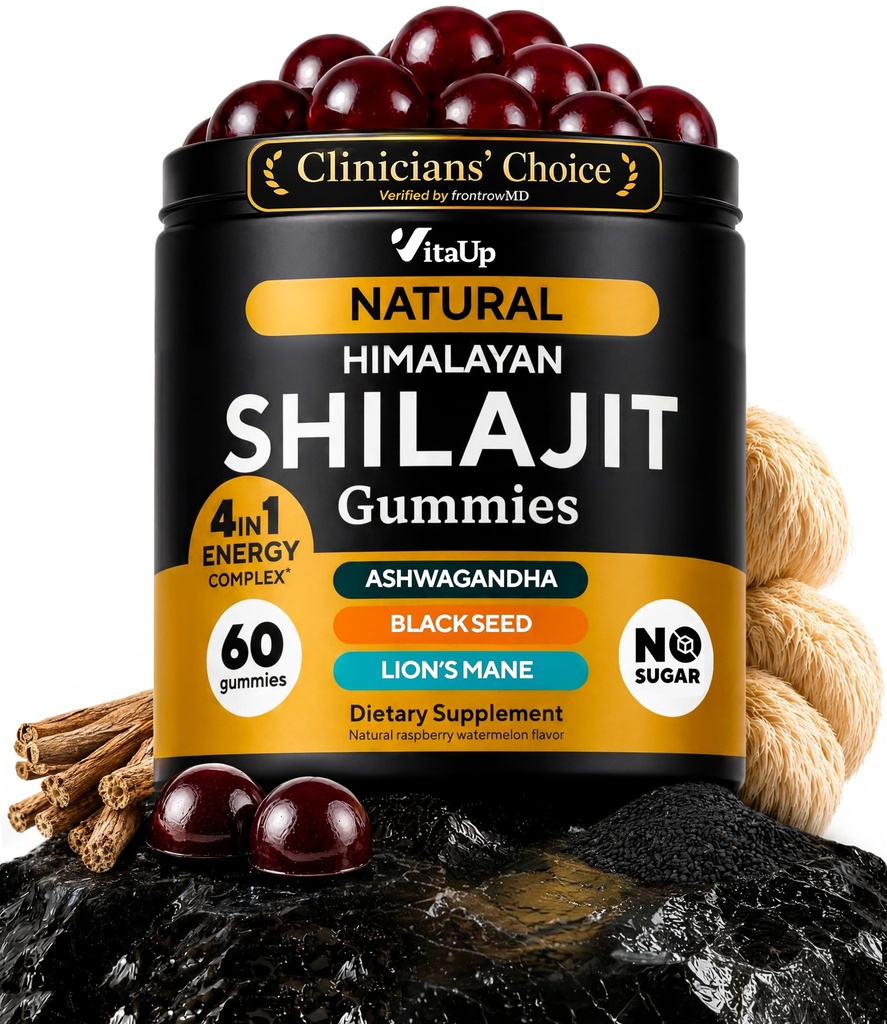 VitaUp Himalayan Shilajit Gummies for Men & Women – Sugar-Free Shilajit Gummies with Fulvic Acid – Pure Energy, Immune & Healthy Aging Support – 60 Gummies