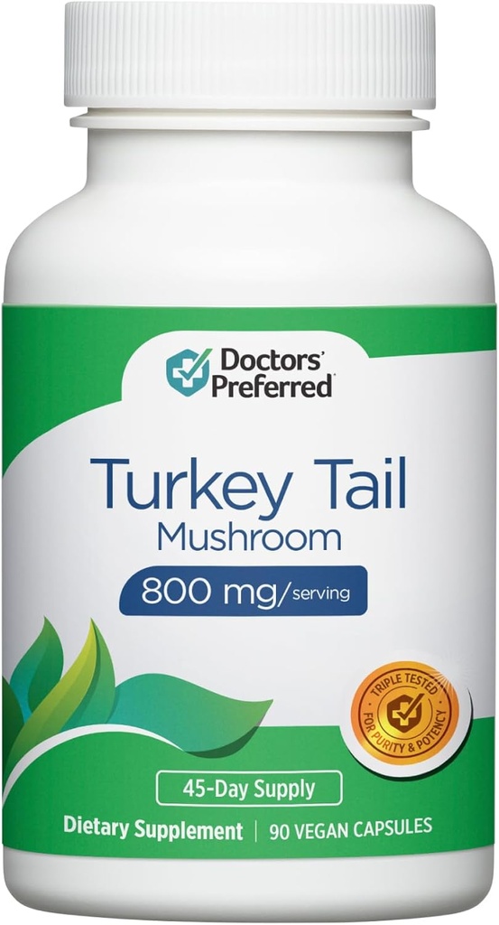 DOCTORS' PREFERRED Turkey Tail Mushroom Supplement - 800 MG/Serving, 90 Vegan Capsules