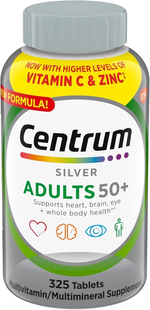 Centrum Silver Ενήλικες 50+ Πολυβιταμίνη, 325 δισκία+ Δέσιμο με τη βασική αλυσίδα VITACARE Whistle για εξωτερικούς χώρους