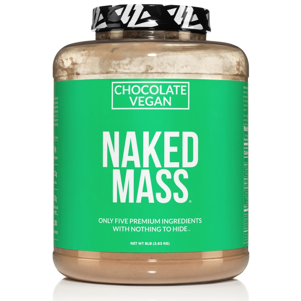 NAKED Vegan Mass - Σοκολάτα Vegan Weight Gainer - 1.280 θερμίδες, μη GMO, χωρίς σόγια και γλουτένη, χωρίς τεχνητά συστατικά - 8LB χύμα - 11 εξυπηρετούν