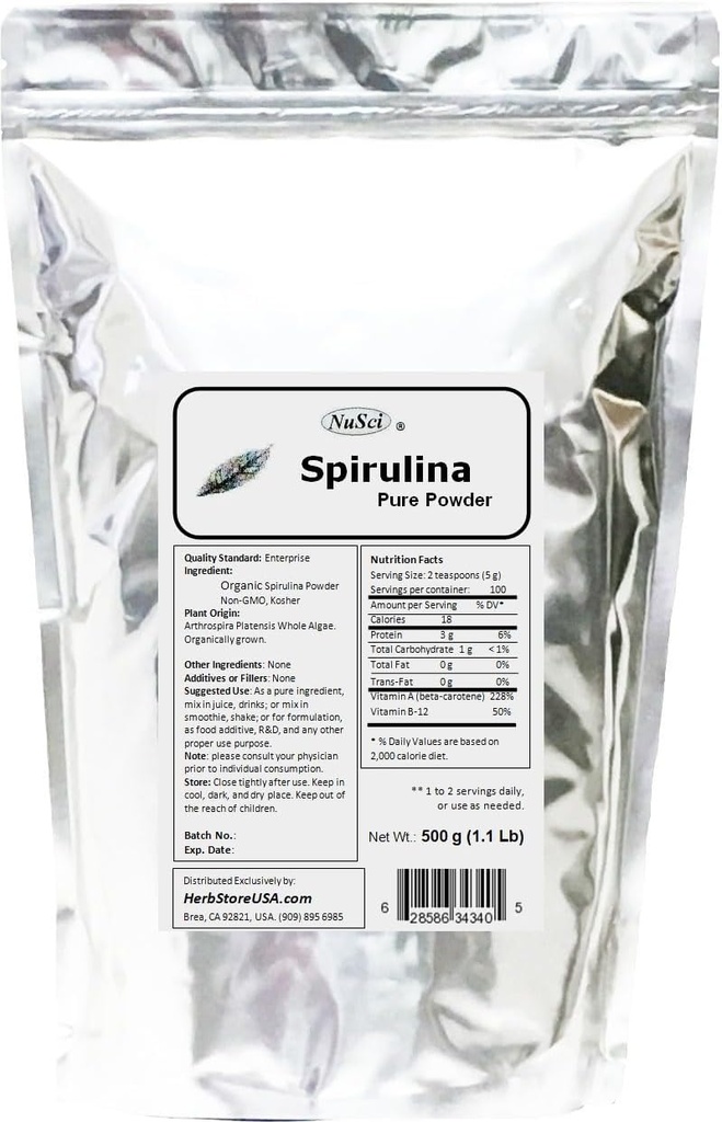Spirulina οργανικά Καλλιεργείται 100% καθαρή σκόνη 500g (1.1 lb) Φρέσκο GMO Δωρεάν μη-ακτινοβολημένο