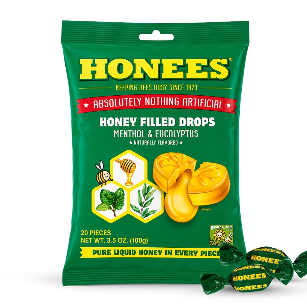 Honey Menthol Cough Drops - 20-Piece, ένα πακέτο Honey-Filled Lozenges 