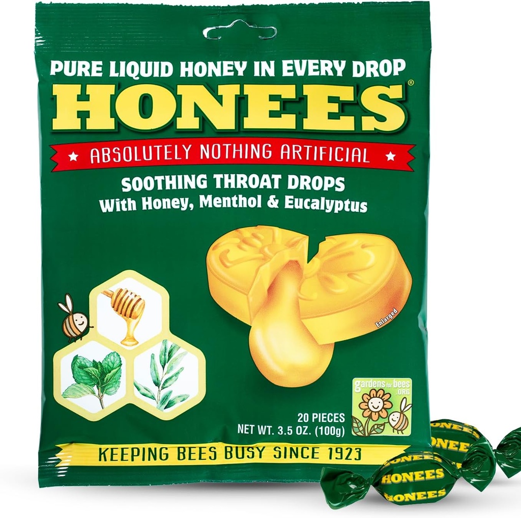 Honey Menthol Cough Drops - 20-Piece, ένα πακέτο Honey-Filled Lozenges 