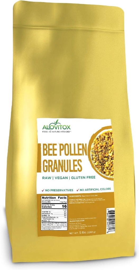 Alovitox Bee Pollen Granules | 100% Raw Superfood Packed with Antioxidants, Proteins, Vitamins, Minerals, Carbohydrates | Naturally Energizing & Supports Muscle Recovery | Vegan, Gluten-Free | 5 lbs