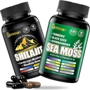 Sea Moss and shilajit Bundle - 90 Count - Sea Moss, Black Seed Oil, Ashwagandha, Turmeric & Shilajit, Rhodiola Rosea, Burdock, Bladderwrack 21 in 1 Συμπληρώματα (2 Πακέτα) Brown