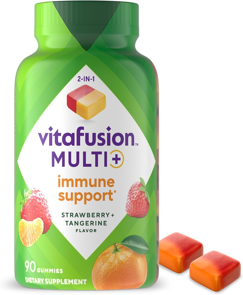 Vitafusion Multi+ Immune Support* – 2 σε-1 Οφέλη & Γεύσεις – Βιταμίνες Ενηλίκων με Βιταμίνη C, Ψευδάργυρο, Ημερήσιες Πολυβιταμίνες, 90 Count