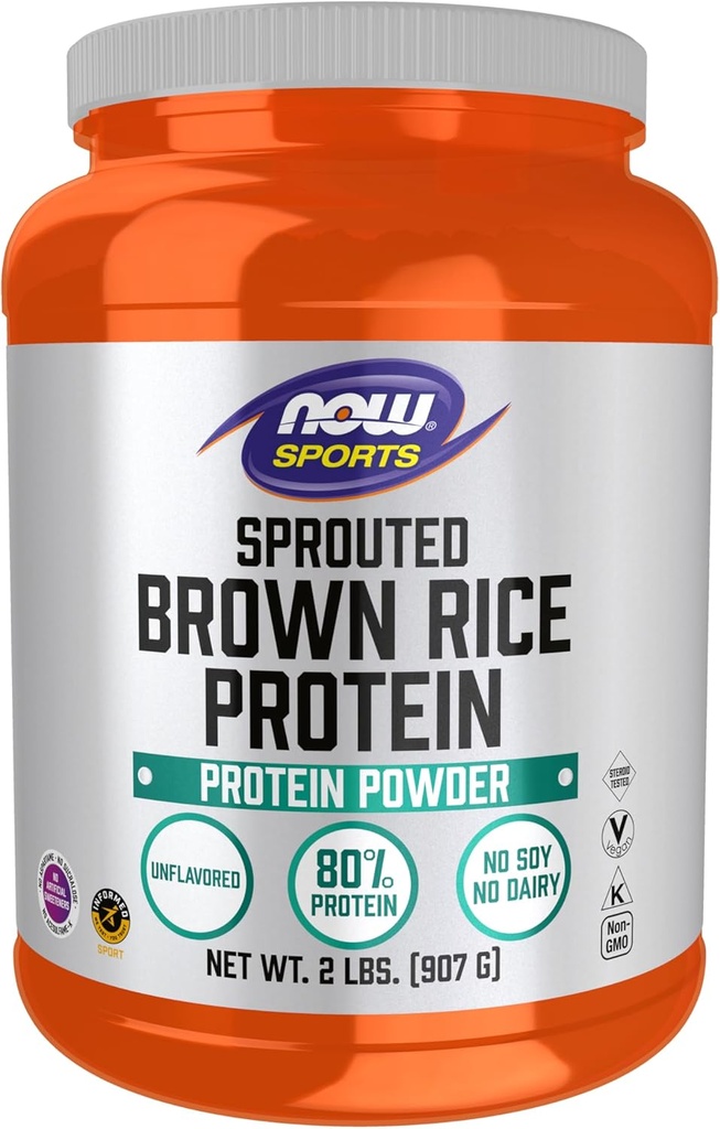 NOW Foods Sports Nutrition, Spruted Brown Rice Protein, 80% Πρωτεΐνες, Άγευστη σκόνη, 2-Pound