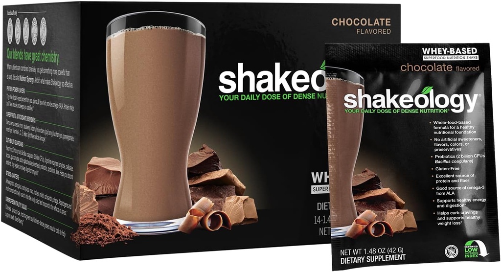 BODi Shakeology Whey-based Protein Powder – Gluten-free Superfood Shake with Vitamins & Minerals – Βοηθά στην υποστήριξη Υγιούς απώλειας βάρους & ορού υγεία, σοκολάτα, 14 μεμονωμένα πακέτα
