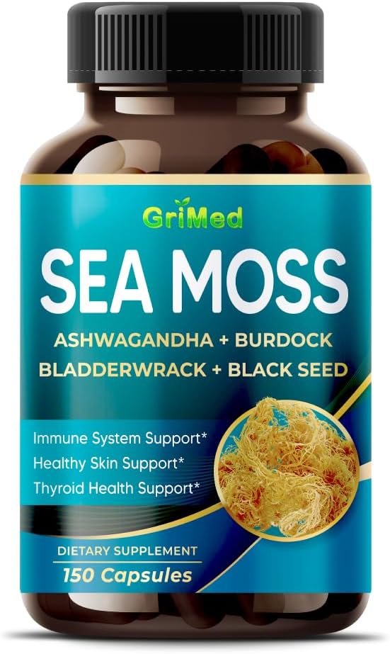 Premium Sea Moss με Ashwagandha, Burdock Bladderwrack, Black Seed for Immune System, Skin, Digestion & Energy- Made in The USA (150 Count (Pack of 1))