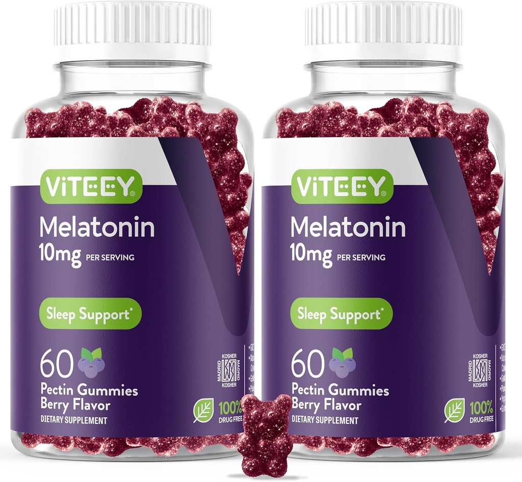 Viteey Melatonin Gummies 10mg - Sleep Gummies for Adults Extra Strength Melatonin - Vegan, GMO Free, Gluten Free - 120 Count