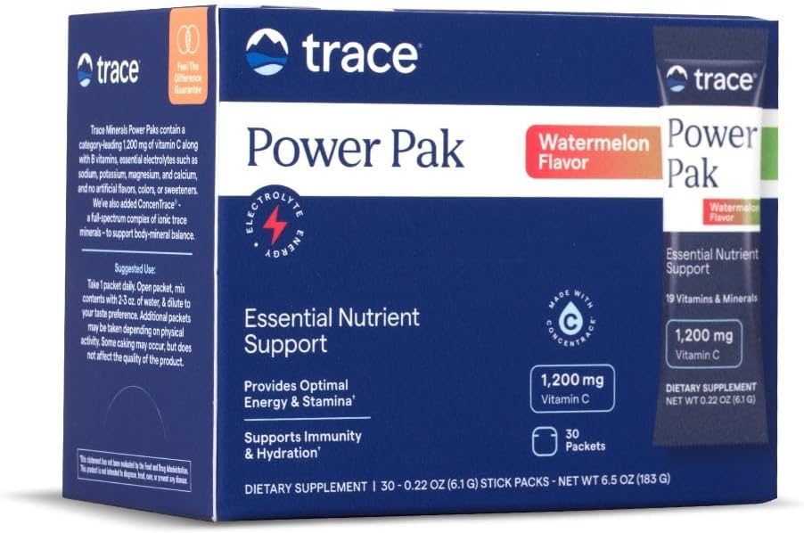 Trace Minerals Power Pak - Multivitamin Packets για την υποστήριξη των θρεπτικών συστατικών - Ενυδάτωση, Ανοσία & Ενέργεια - Φυσικές Βιταμίνες & Ορυκτά - Γεύση Καρπού - 30 Πακέτα