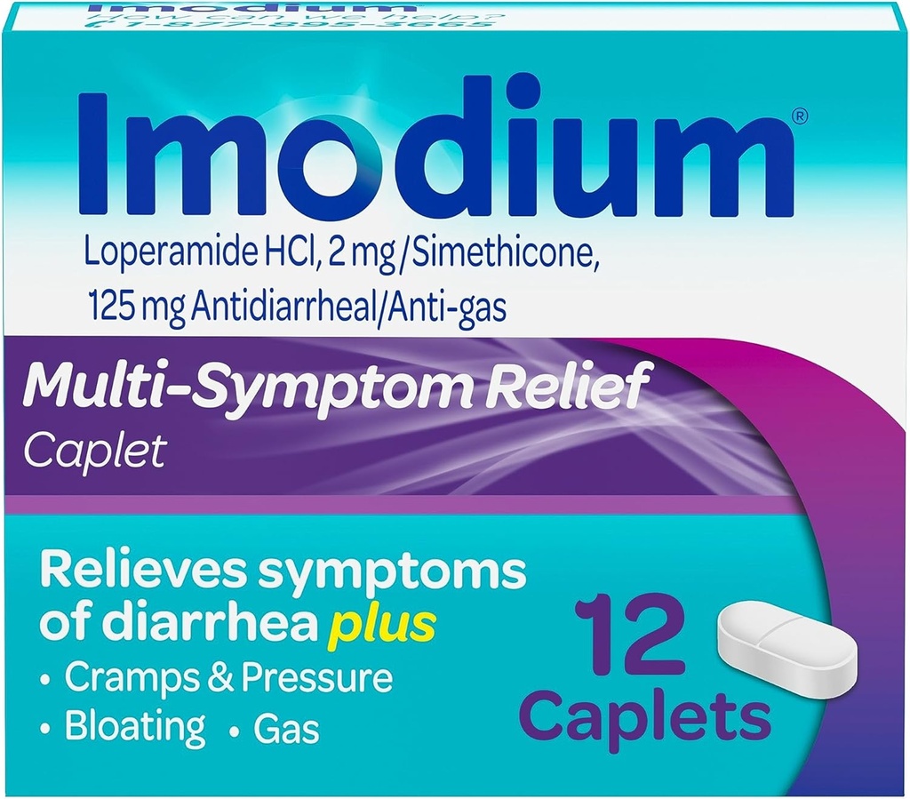 Imodium Multi-Συμπτώματα Συλλέκτες ανακούφισης, Loperamide Hydrochloride & Simethicone Anti-Diarrheal Medicine για την ανακούφιση της διάρροιας, αερίου, Bloating, Cramps & Pressure, HSA/FSA Επιλέξιμη, 12 ct