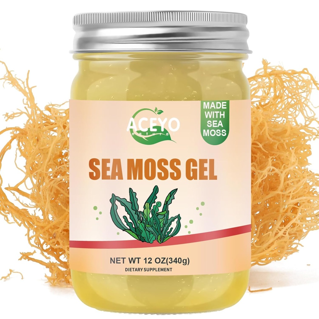 ACEYO (12 OZ Organic Sea Moss Gel Raw Vegan Natural Irish Seamoss Gel για γυναίκες Άνδρες 102 Βιταμίνες και Ορυκτά Άγρια Συγκομισμένα Αυθεντικά Γεύση Μη ΓΤΟ