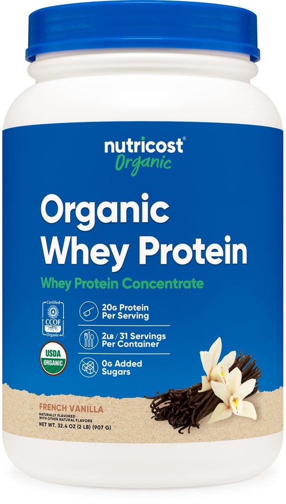Nutricost Βιολογικό συμπύκνωμα πρωτεΐνης ορού γάλακτος, γαλλική βανίλια Γεύση, (2LBS) - Χωρίς γλουτένη, μη ΓΤΟ