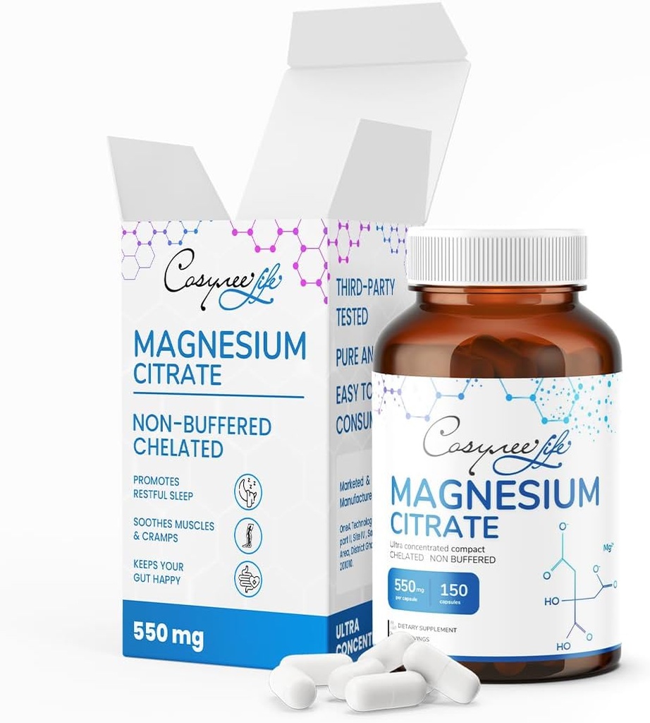 Μαγνήσιο Κιτρικό 550 mg ανά Σερβίροντας Μαγνήσιο για Μυϊκό & Σύστημα Υποστήριξης, 150 Κάψουλες, 75 Ημέρα προσφοράς 