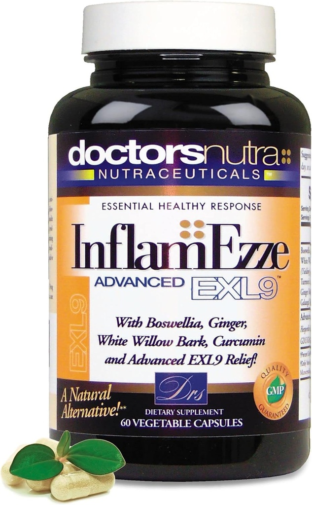 InflamEzze - Turmeric, Curcumin, Ginger Supplement - Gluten-Free, 60 Capsules