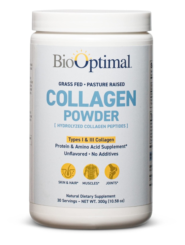 BioOptimal Collagen Peptides σε σκόνη - Grass-Fed, Pasture-Raised Hydrolyzed Protein Supplement for Skin, Hair, & Nails - Non-GMO, Zero Sugar Daily Supplement for Men & Women (30 Servings)